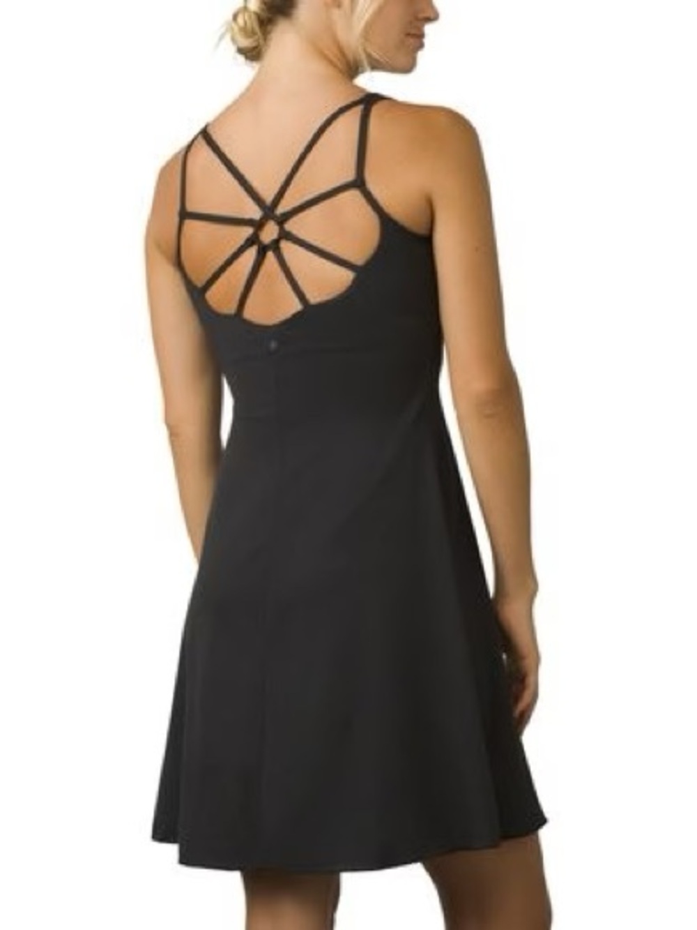 prAna Dreaming Strappy Cage Back Ruched V Neck Dress | Black | Small